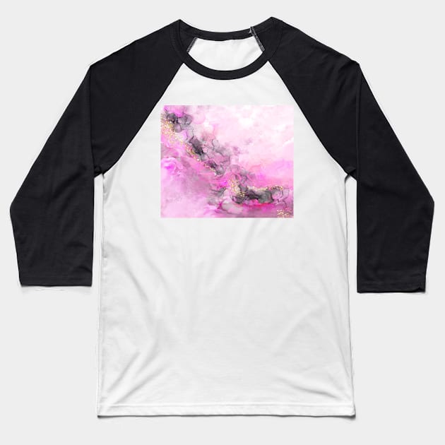 Digital alcohol ink abstract with gold foil Baseball T-Shirt by CreaKat